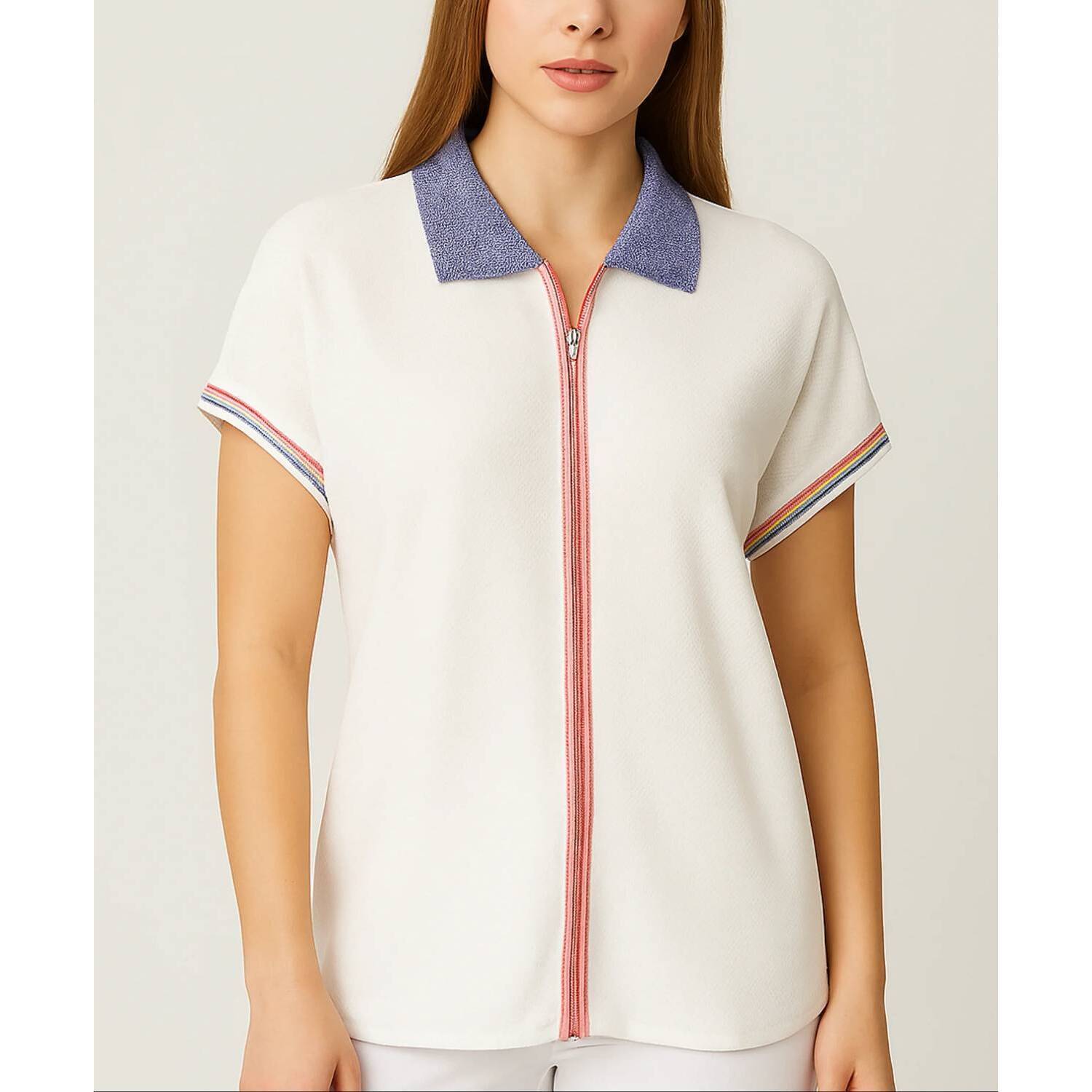 New French Kyss Zip Up Cardigan In Ivory/Multi